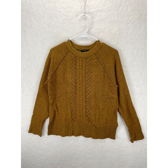 J.Crew‎ Women's Crewneck Cable Pointelle 100% Wool Sweater Size Medium Brown - Picture 1 of 7